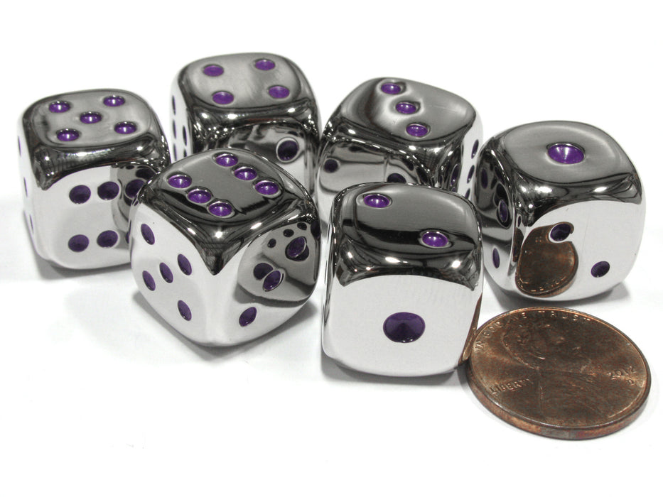 Box of 6 Zinc Alloy Metal Dice Die Six D6 6 Sided 15mm RPG Board Game Purple