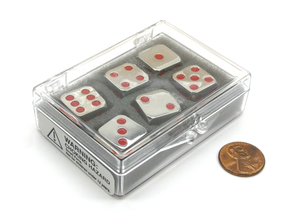 Box of 6 Zinc Metal Alloy D6 15mm Heavy Dice - Red Pips