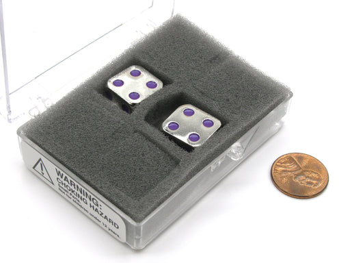 Box of 2 Zinc Metal Alloy D6 15mm Heavy Dice - Purple Pips