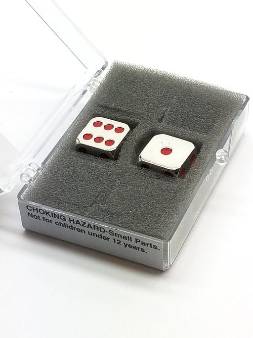 Box of 2 Zinc Metal Alloy D6 15mm Heavy Dice - Red Pips