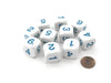 Pack of 10 D6 20mm Round Opaque Numbered 1 to 6 Dice - White with Blue Numbers