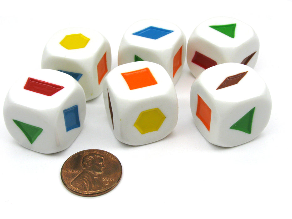 Pack of 6 20mm Educational Color Shapes Dice (Series 1) - White with Assorted