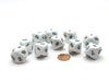 Pack of 10 D10 20mm Dice Numbered 1 to 10 - White with Blue Numbers