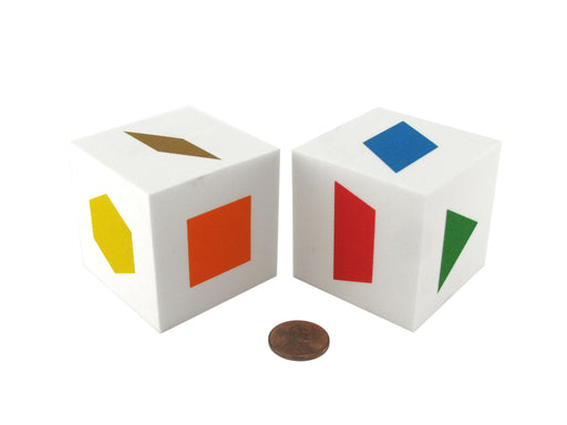 Pack of 2 50mm D6 Square Foam Shape Dice - White with Multicolored Shapes