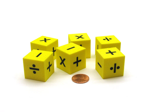 Pack of 6 25mm Square Foam Operations Dice - Yellow with Black Symbols