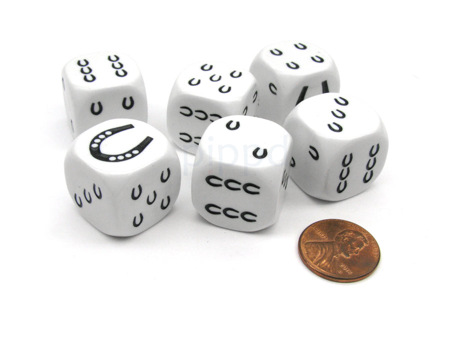 Pack of 6 20mm Koplow Games Horseshoe Lucky Dice - White with Black Etches