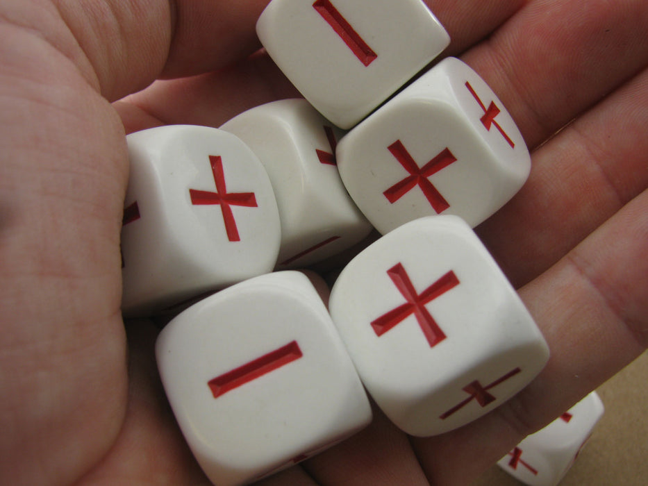 Pack of 10 20mm D6 Math Operation Additon Subtraction Dice - White with Red