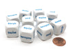 Pack of 10 D6 20mm Shapes French Word Dice - White with Blue