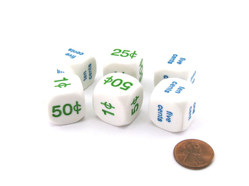 Pack of 6 D6 Money Word and Value Dice, 3 Word and 3 Value Dice