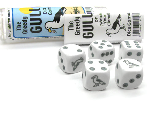The Greedy Gull Dice Game 5 Dice Set with Travel Tube and Instructions