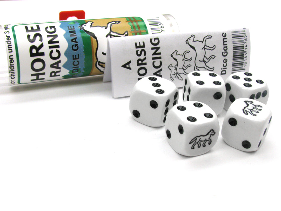 Black Horse Racing Dice Game 5 Dice Set with Travel Tube and Instructions