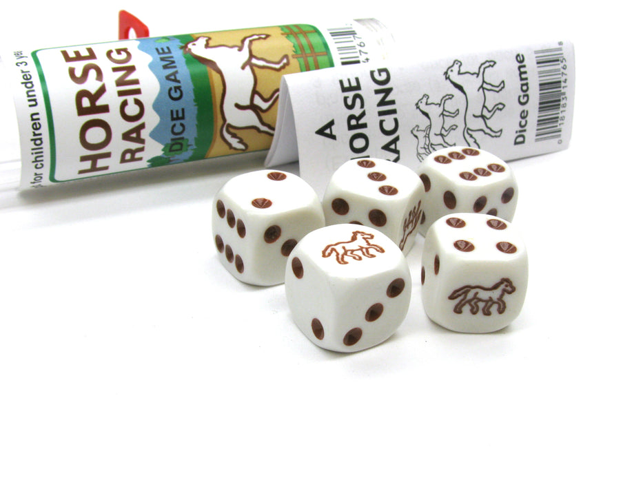 Brown Horse Racing Dice Game 5 Dice Set with Travel Tube and Instructions