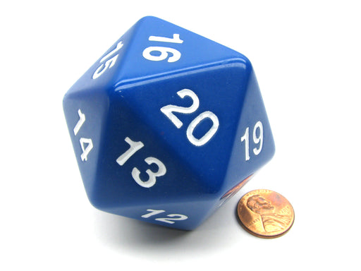 55mm Jumbo 20-Sided D20 Countdown Dice - Opaque Blue with White Numbers