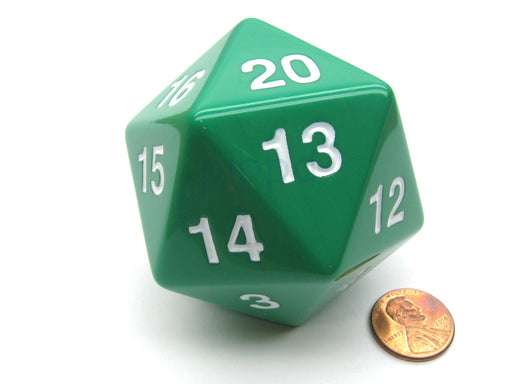 55mm Jumbo 20-Sided D20 Countdown Dice - Opaque Green with White Numbers