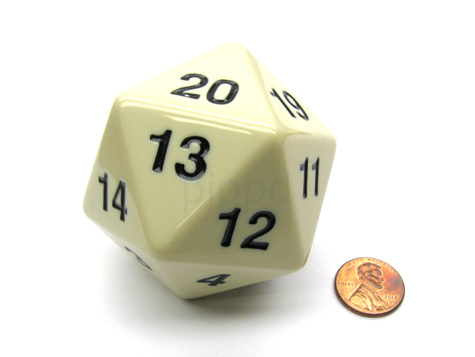 55mm Jumbo 20-Sided D20 Countdown Dice - Opaque Ivory with Black Numbers