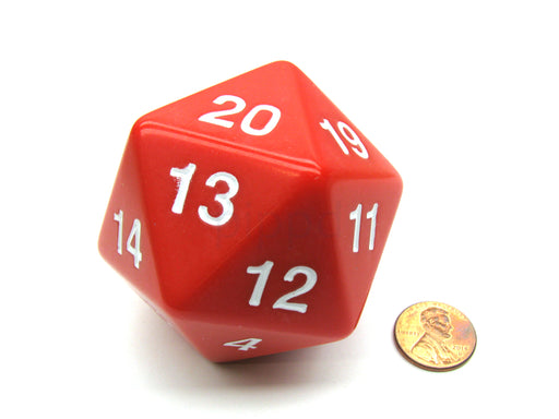 55mm Jumbo 20-Sided D20 Countdown Dice - Opaque Red with White Numbers