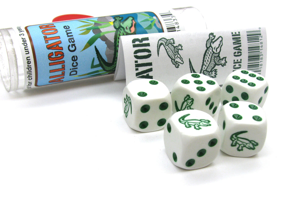 Alligator Dice Game 5 Dice Set with Travel Tube and Instructions