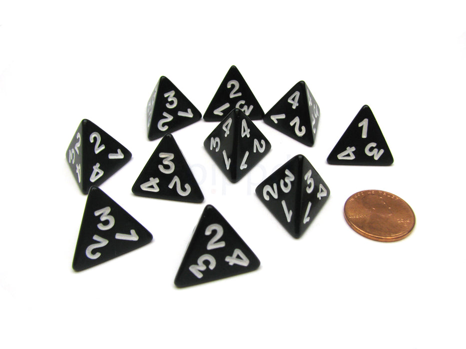 Pack of 10 D4 Opaque 4 Sided Dice - Black with White Numbers