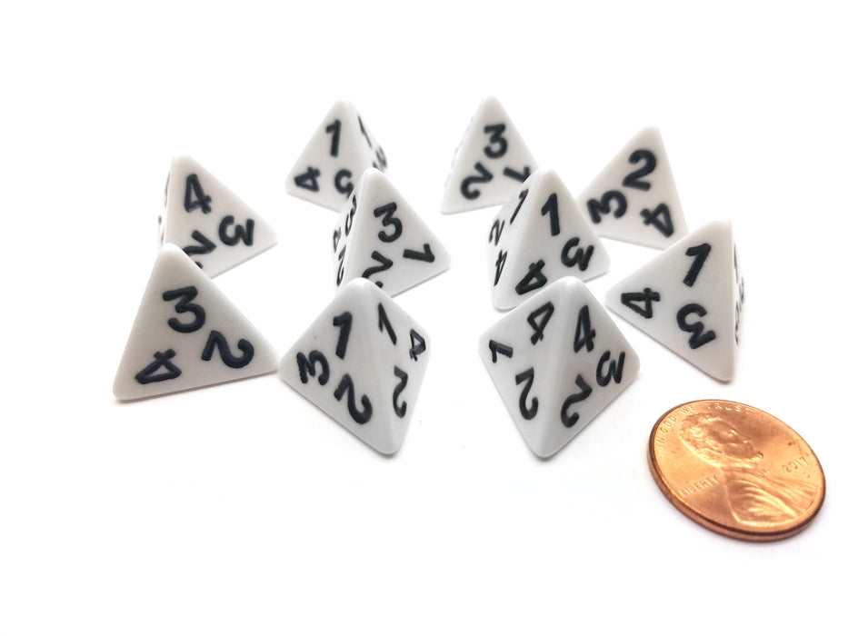 Pack of 10 D4 Opaque 4 Sided Dice - White with Black Numbers