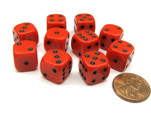 Pack of 10 12mm Round Edge Opaque Small Dice - Red with Black Pips