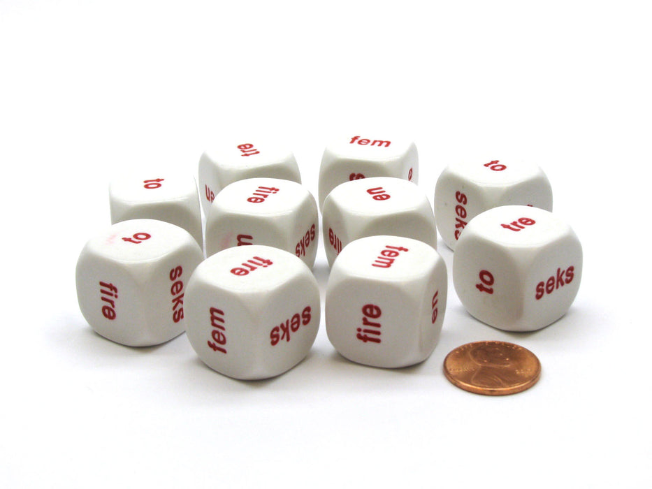 Pack of 10 20mm D6 Norwegian Word Numbers 1 to 6 - White with Red Etches