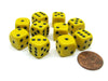 Pack of 10 12mm Round Edge Opaque Small Dice - Yellow with Black Pips