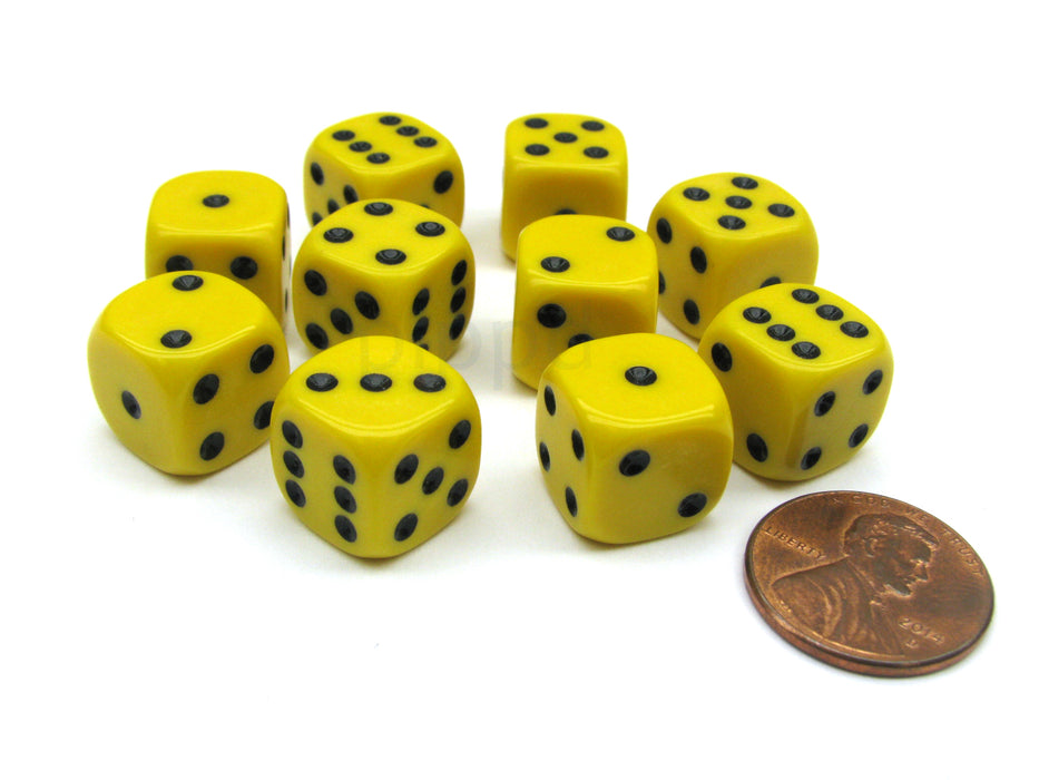Pack of 10 12mm Round Edge Opaque Small Dice - Yellow with Black Pips