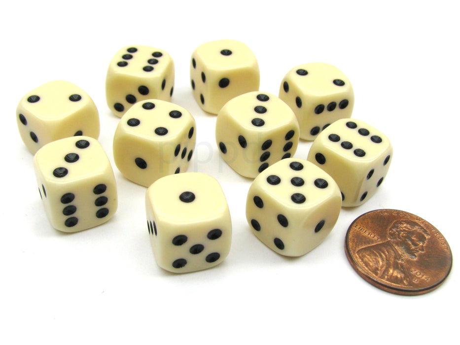 Pack of 10 12mm Round Edge Opaque Small Dice - Ivory with Black Pips