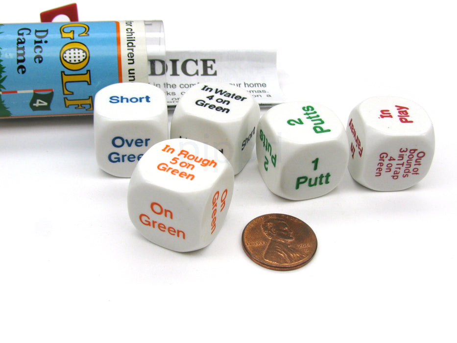 Golf Dice Game with 5 Dice Travel Tube and Gaming Instructions