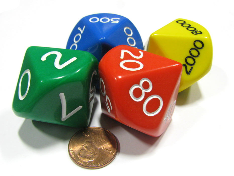 Set of 4 Jumbo 29mm Place Value D10 Dice - Number Die for Counting 0 to 9,999
