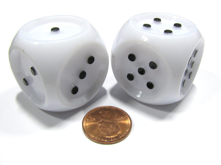 Set of 2 Large 32mm Tactile Dice for the Seeing Impaired - White with Black Pips