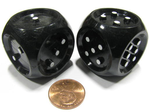 Set of 2 Large 32mm Tactile Dice for the Seeing Impaired - Black with White Pips