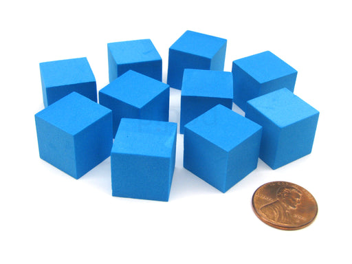 Pack of 10 16mm Blank Foam Dice Cubes with Square Corners - Blue