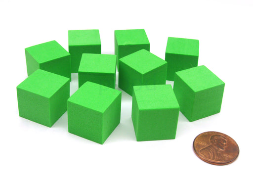 Pack of 10 16mm Blank Foam Dice Cubes with Square Corners - Green