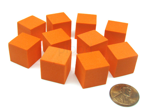 Pack of 10 16mm Blank Foam Dice Cubes with Square Corners - Orange