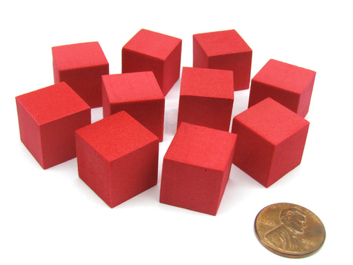 Pack of 10 16mm Blank Foam Dice Cubes with Square Corners - Red