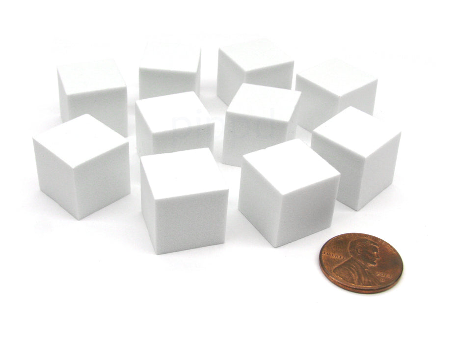 Pack of 10 16mm Blank Foam Dice Cubes with Square Corners - White
