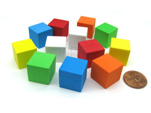 Pack of 12 16mm Blank Foam Dice Cubes with Square Corners - 2 Each of 6 Colors