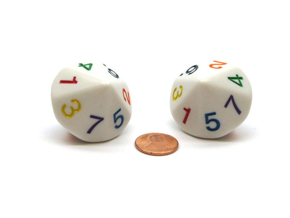 Pack of 2 14-Sided D7 29mm Dice Numbered 1 to 7 Twice - White with Multicolored
