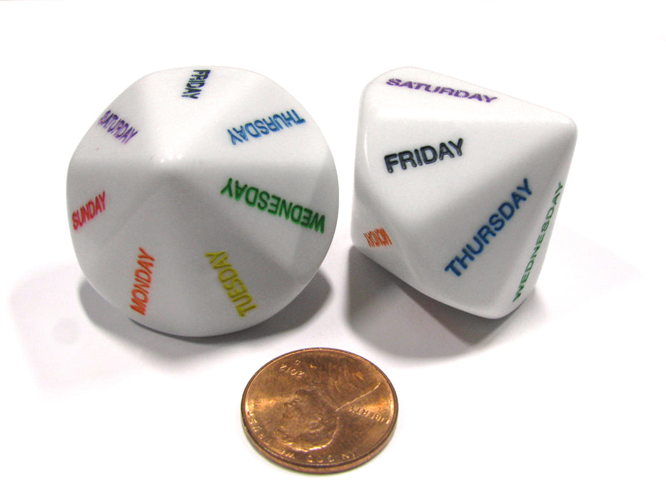Set of 2 D14 Days of the Week Educational Dice - White with Assorted Colors