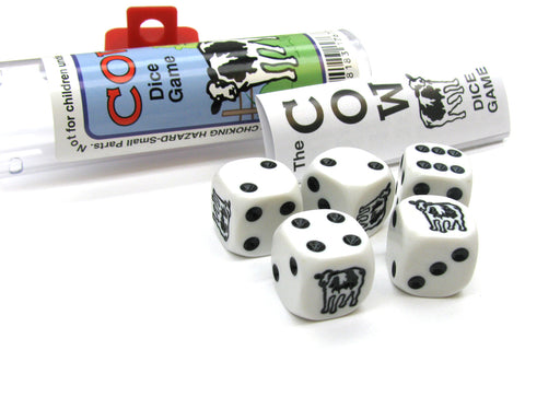 Black Cow Dice Game 5 Dice Set with Travel Tube and Instructions