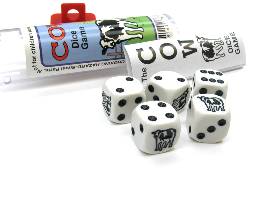 Black Cow Dice Game 5 Dice Set with Travel Tube and Instructions
