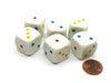 Pack of 6 20mm 6-Sided D3 Dice, Spotted 1-3 Twice - White with Red, Blue, Yellow