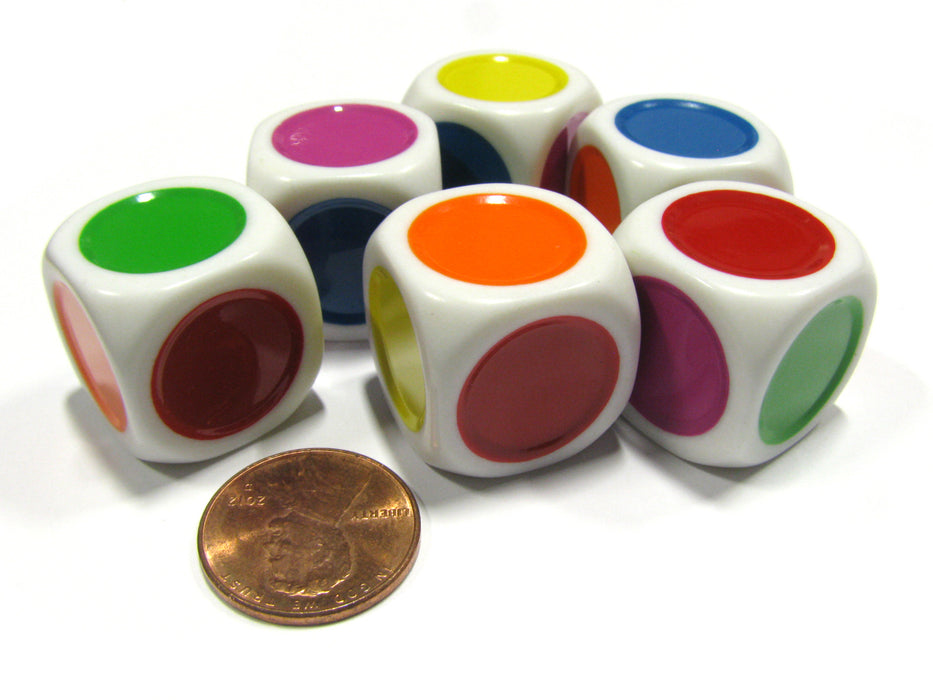 Set of 6 D6 Single Spot 20mm Green Yellow Purple Blue Orange and Red Color Dice