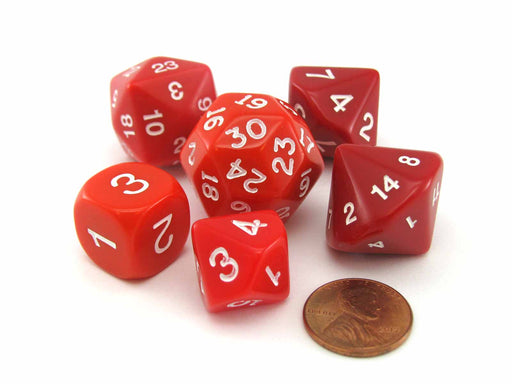 Who Knew Dice Set, 6 Pack of Unique D3, D5, D7, D16, D24, D30 Dice - Red