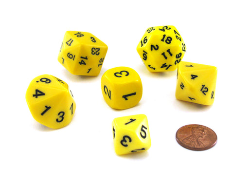 Who Knew Dice Set, 6 Pack of Unique D3, D5, D7, D16, D24, D30 Dice - Yellow