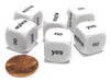 Set of 6 D6 16mm Yes, No, Maybe Decisions Dice - White with Black Letters
