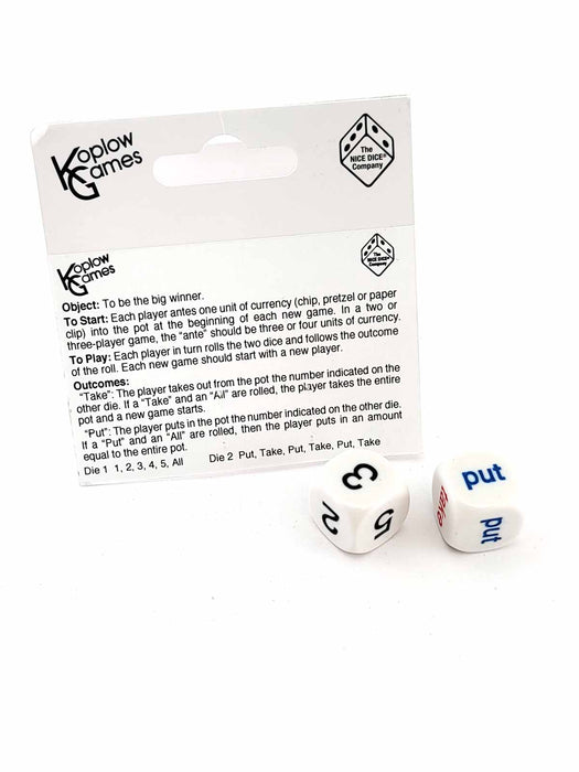 Put and Take Dice, A Classic Game of Chance - Two 16mm White Dice