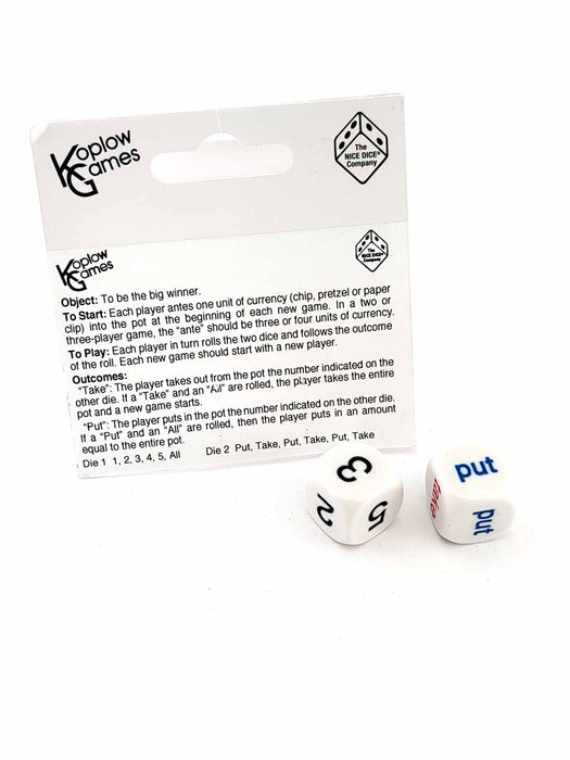 Put and Take Dice, A Classic Game of Chance - Two 16mm White Dice