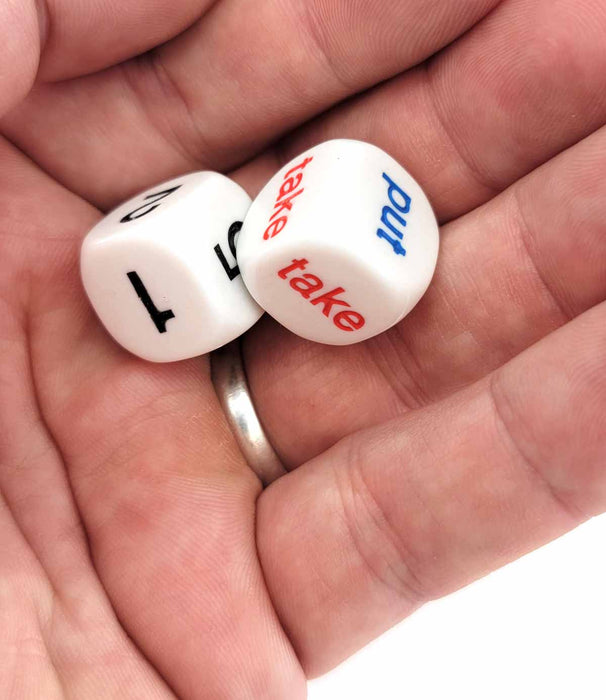 Put and Take Dice, A Classic Game of Chance - Two 16mm White Dice